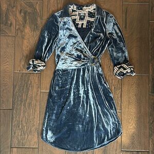 Velvet Wrap Dress in Blue